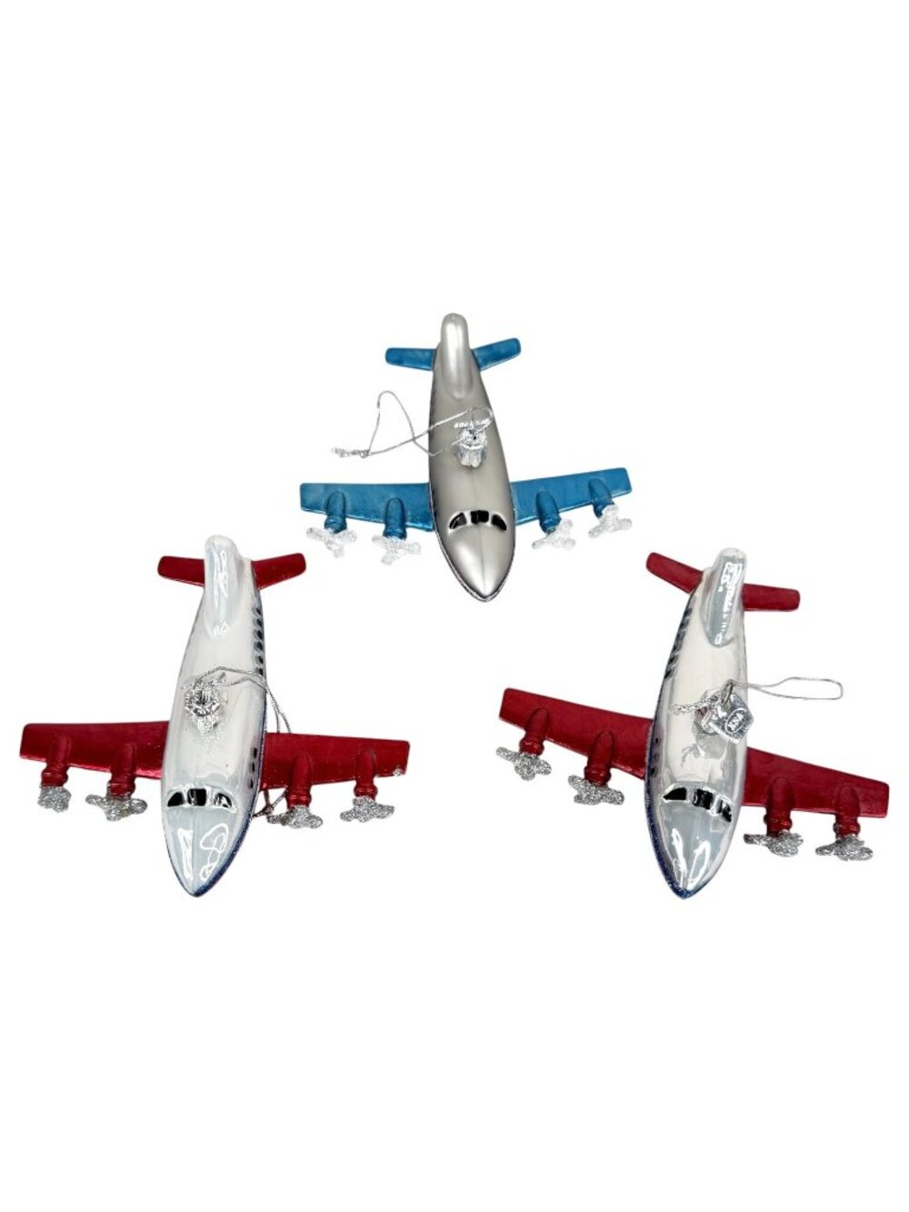 3 Kurt Adler Noble Gems Glass Airplane Christmas Ornaments 4 Engine Transport